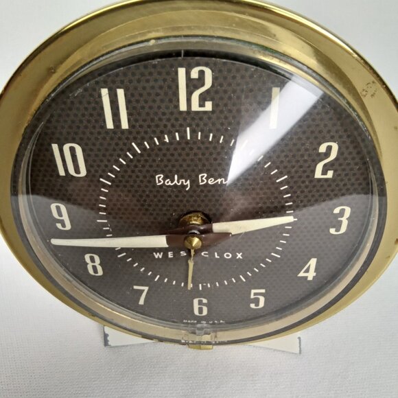 Vintage Alarm Clock Westclox Baby Ben White Metal Gold Trim Made In USA 1950s - Picture 3 of 10